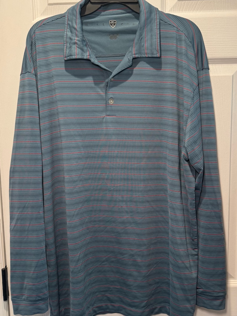 Men’s Nike Long Sleeve Active performance Golf Polo blue & red Stripes XL